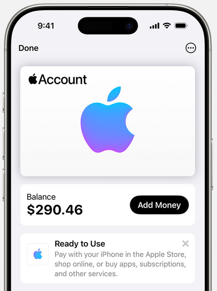 添加 Apple 礼品卡