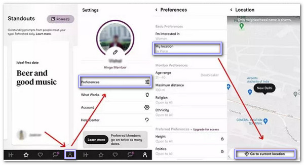 Změna umístění na pantu v systému Android