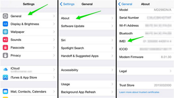Kontrollera Imei iPhone-inställningar