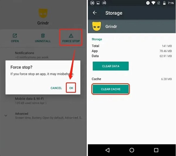 Очистить кэш Grindr