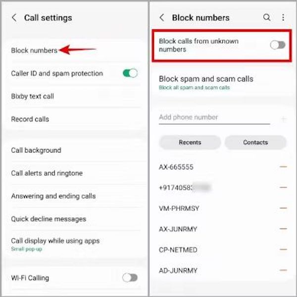 Povolit blokování hovorů v systému Android