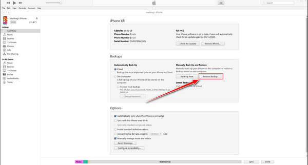 iTunes Restore Backup