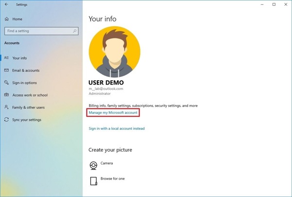 Microsoft アカウントの管理