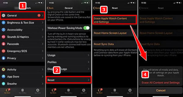 使用配对的 iPhone 重置 Apple Watch