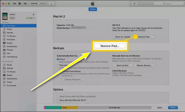 Restaurar informações do iPad