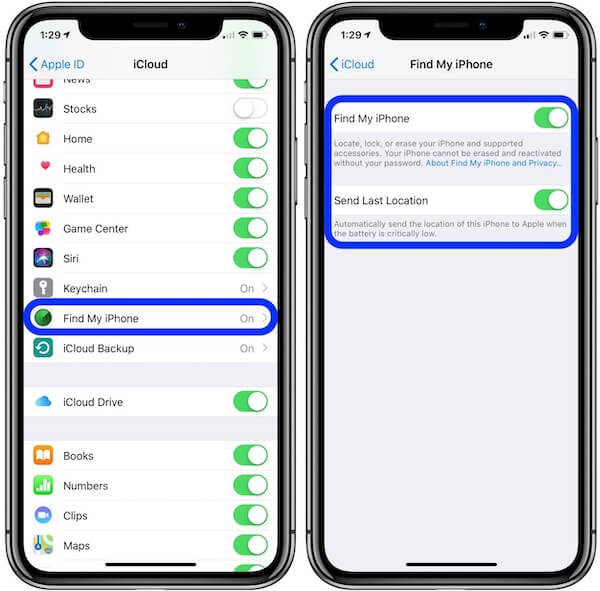 Nastavení služby Najít iPhone