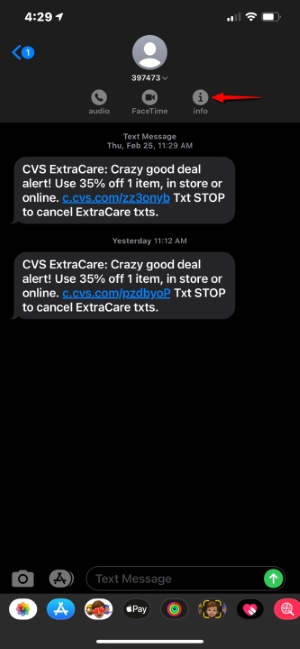 Кнопка информации iMessage