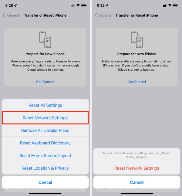 รีเซ็ตการตั้งค่าเครือข่าย iPhone