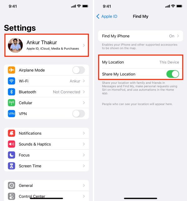 Поделиться моим местоположением Найти мой iPhone
