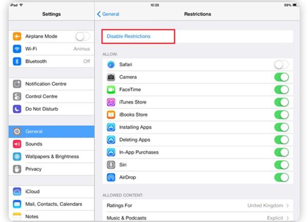 Ограничения на отключение iPados11