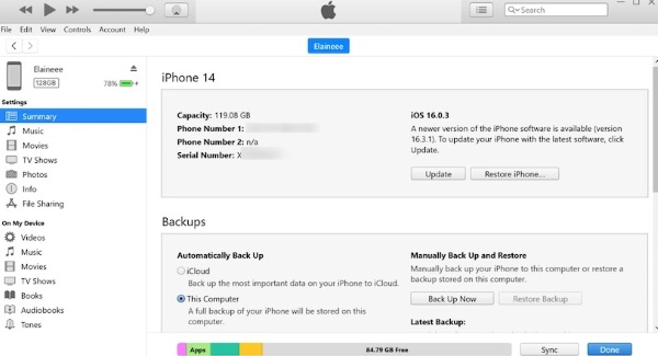 Ξεκλείδωμα iPhone με αντίγραφο ασφαλείας του iTunes