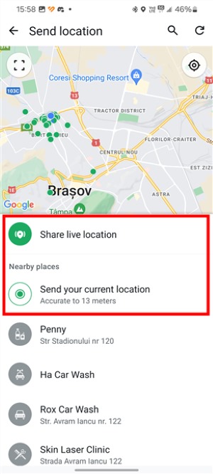 Whatsapp Выберите Поделиться местоположением
